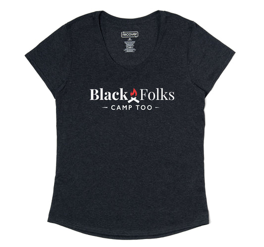 Women's Black Folks Camp Too Logo Tee